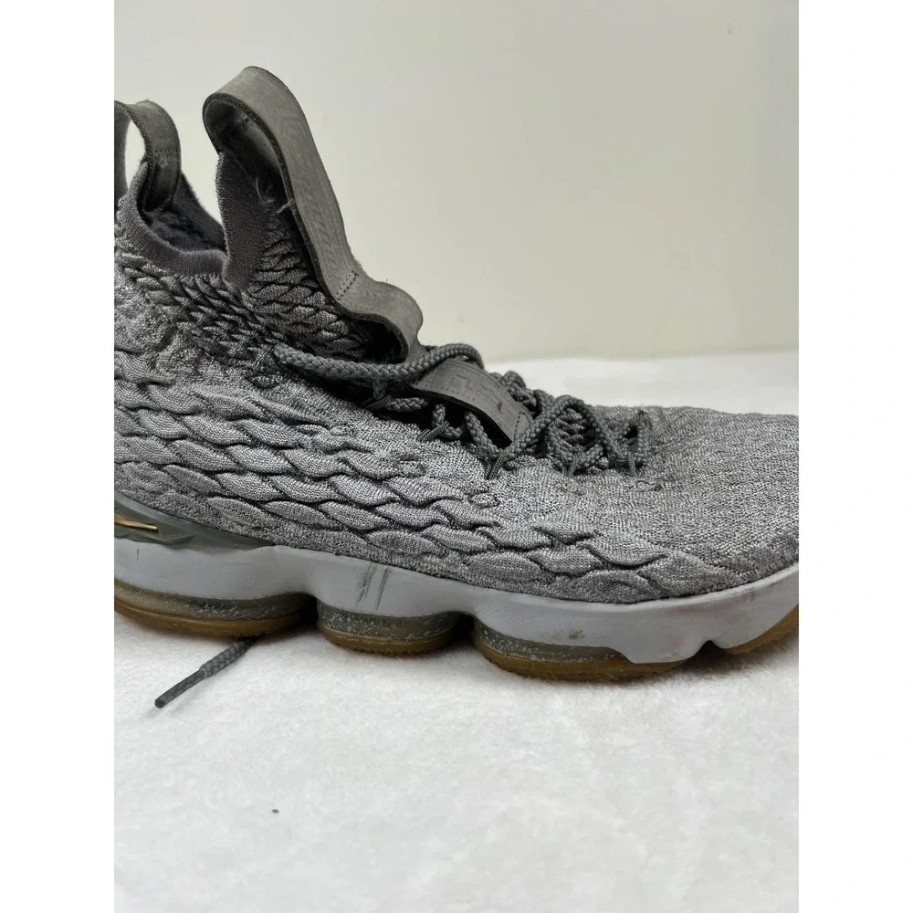 Nike LeBron 15 Shoes‎ Mens 10 Gray Gold Knit Basketball High Top Sneakers Pair